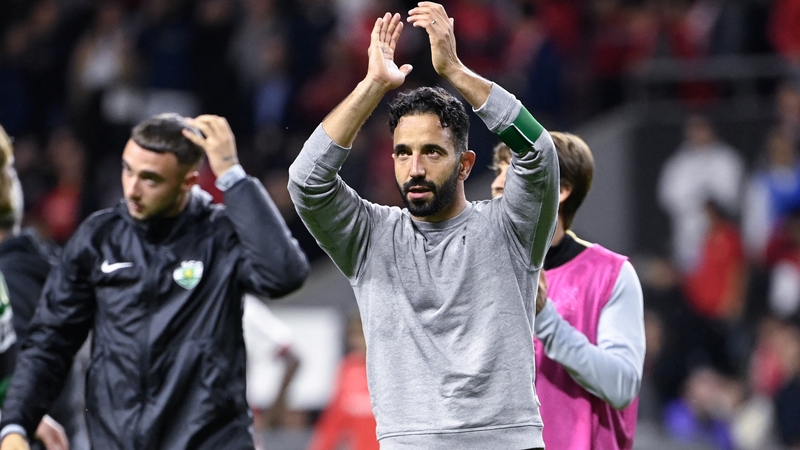 Ruben Amorim (C) acknowledges Sporting Lisbon's supporters after his final game in charge