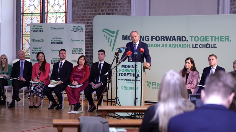 Fianna Fáil leader Micheál Martin and Director of Elections Jack Chambers at a launch of its manifesto in Smock Alley, Dublin (Pic: RollingNews.ie)