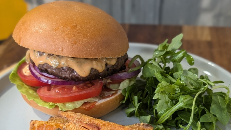 Derry Clarke's beef burger, relish, pickle dressing and sweet potato fries: Today