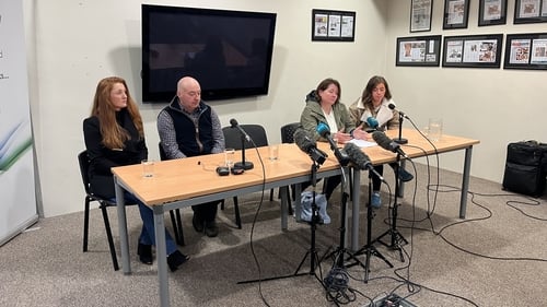 The Simpson family addresses the media, (left to right) sister Christina Simpson, father Jason Simpson, mother Noleen Mullan and sister Rebecca Simpson