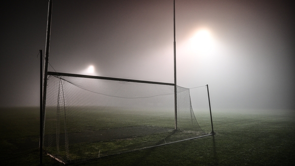 A view of the goal in heavy fog at Lakepoint Park in Mullingar