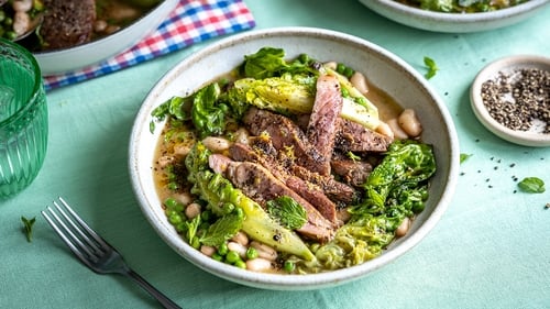 Donal's braised one pan lamb with baby gem, mint & peas