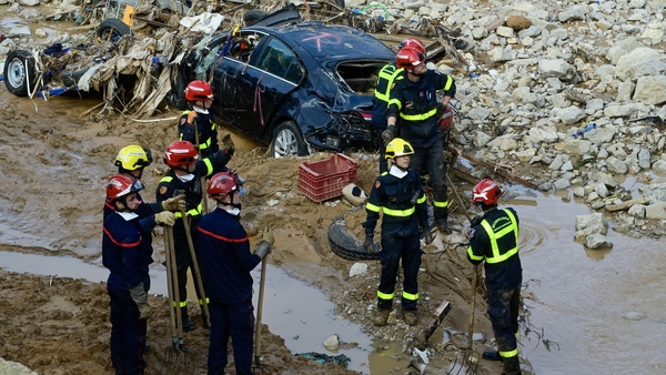 French firefighters work in search and relief efforts in Catarroja, south of Valencia, eastern Spain