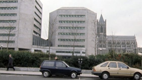 Civic Offices and Christchurch from Winetavern Street in Dublin, 1989.