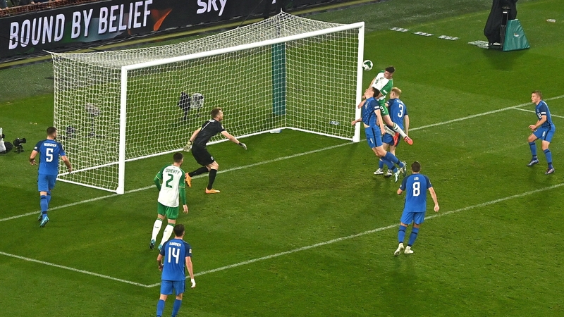 A leaping Evan Ferguson heads Ireland into the lead at Aviva Stadium