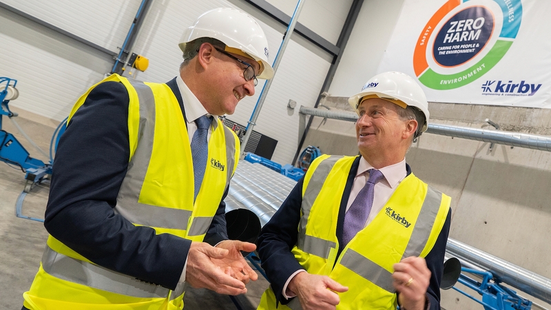 Mark Flanagan, the CEO of Kirby Group Engineering, and Leo Clancy the CEO of Enterprise Ireland at its new plant in Portlaoise