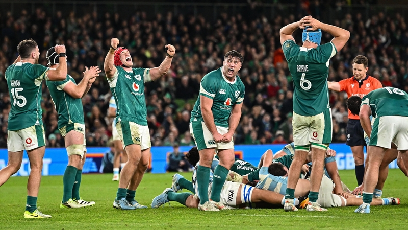 Ireland's players celebrate after the full-time whistle