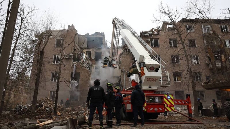 Firefighters put out a fire after a Russian missile attack on residential buildings in Kryvyi Rih, central Ukraine this week.
