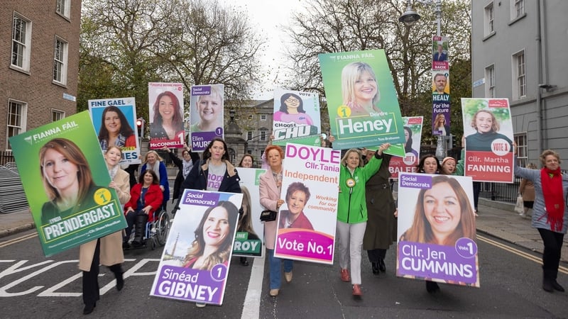 Female candidates in the upcoming General Election seen outside the Dail in Dublin this morning