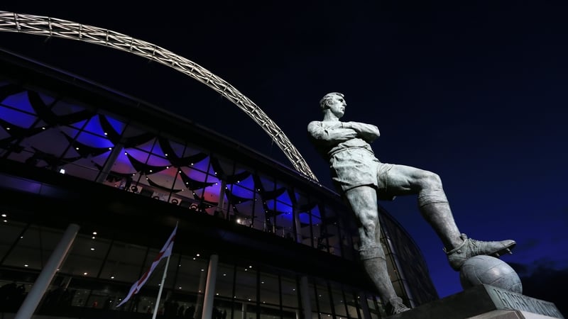 World Cup hero Bobby Moore stands guard outside the iconic Wembley Stadium