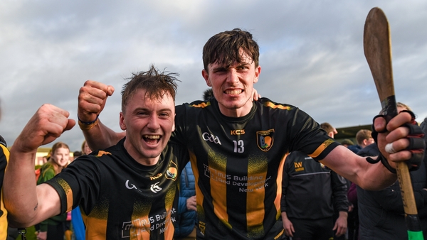Jack Gallagher, left, and David O'Reilly celebrate a famous day Castletown Geoghegan