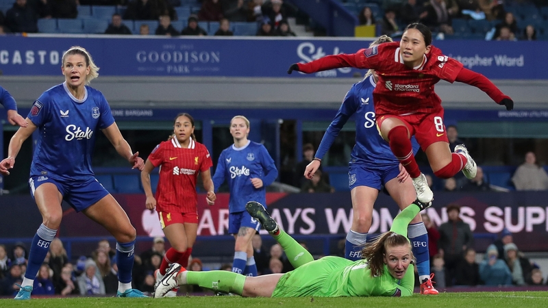 Courtney Brosnan after making another save at Goodison Park, this time from Fuka Nagano