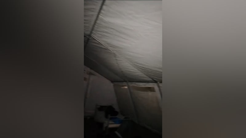 Video footage shows damp and cold conditions inside the tents in Crooksling