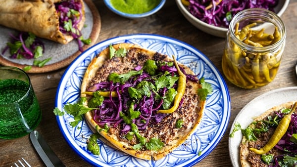 These Turkish inspired lamb flatbreads are served with a moorish zhoug drizzle.