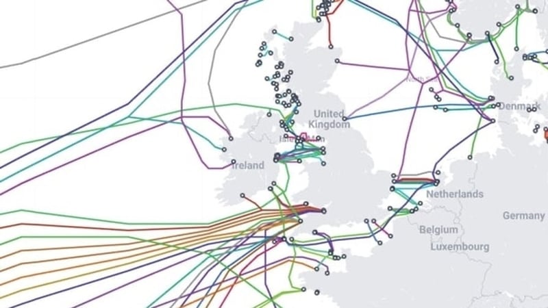 About 75% of all cables in the Northern Hemisphere pass through or near Irish waters. Image: Telegeography