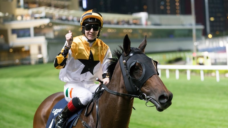 Colin Keane riding Flying Quest to victory in the Race 7 Longines International Jockeys' Championship - 3rd Leg at Happy Valley Racecourse in 2019