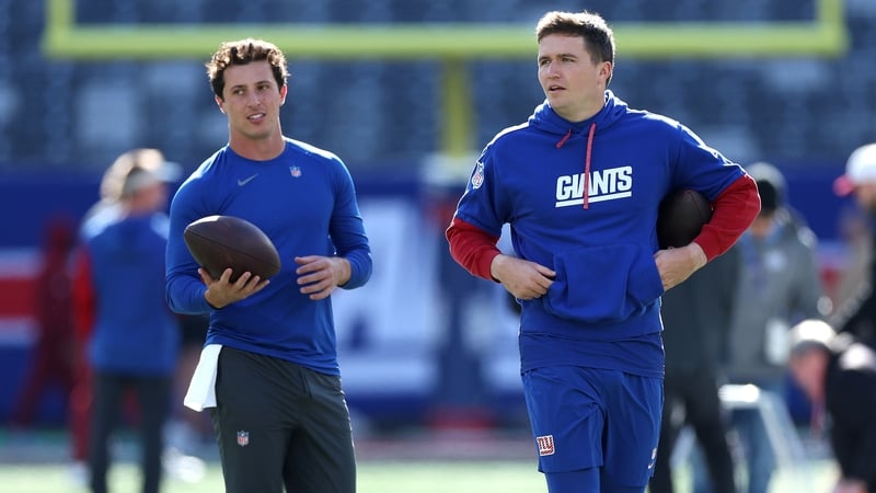Tommy DeVito (L) has got the nod to start at quarterback for the Giants ahead of the more experienced Drew Lock