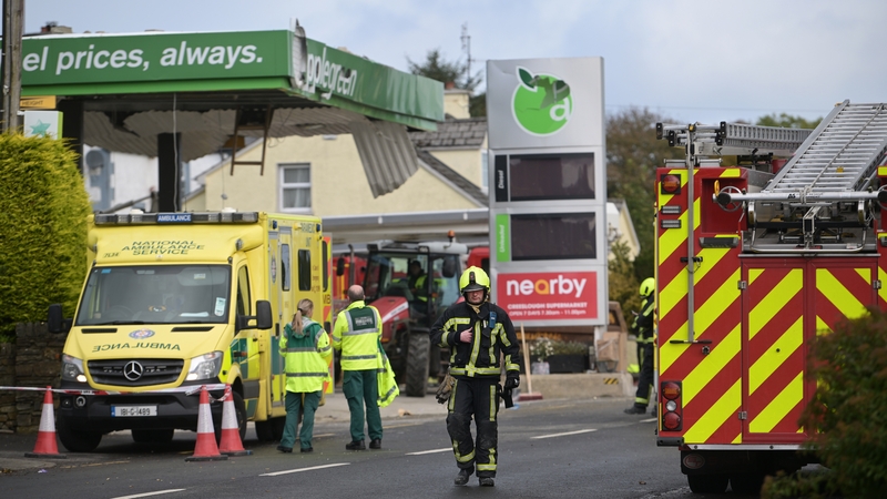 Emergency services at the scene of the explosion in Creeslough on 7 October 2022