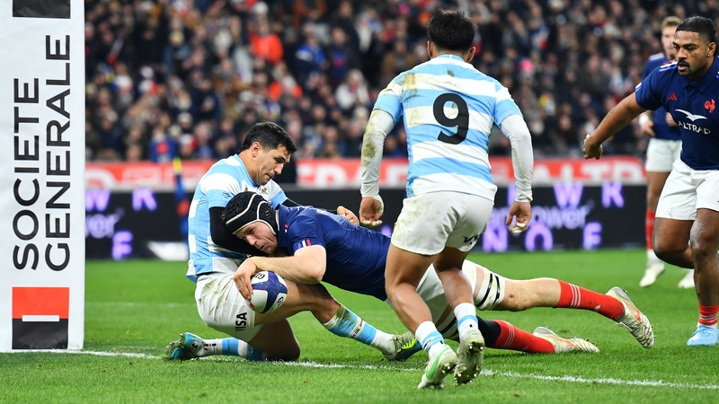 Thibaud Flament gets over for France's opening try against Argentina