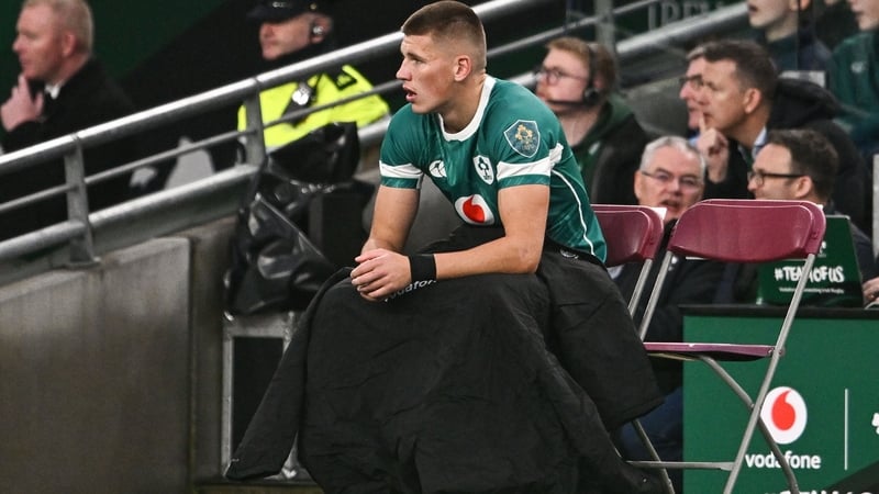 Sam Prendergast sits in the sin-bin after his yellow card