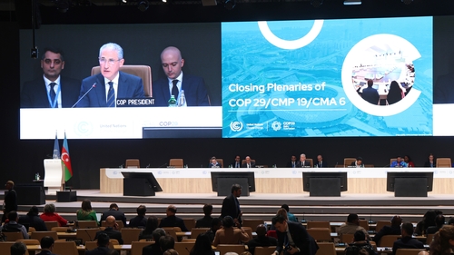 COP29 President Mukhtar Babayev speaking in Baku, Azerbaijan, during the climate summit