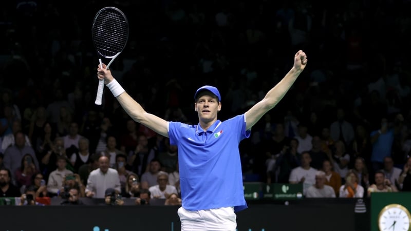 Jannik Sinner celebrates his decisive victory over Tallon Griekspoor