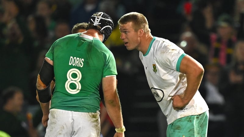Pieter-Steph Du Toit, right, scooped the award of Caelan Doris and South Africa team-mates Cheslin Kolbe and Eben Etzebeth