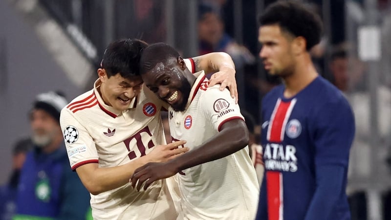 Kim Min-jae celebrates his goal with centre-back partner Dayot Upamecano