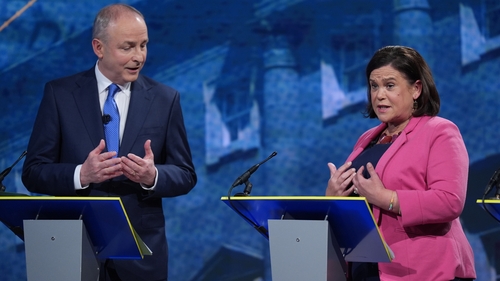 Micheál Martin and Mary Lou McDonald seen during the leader's debate on RTÉ