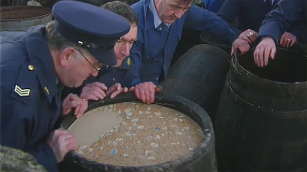 Gardaí destroy poteen and poteen making equipment in Connemara, County Galway, 1994.