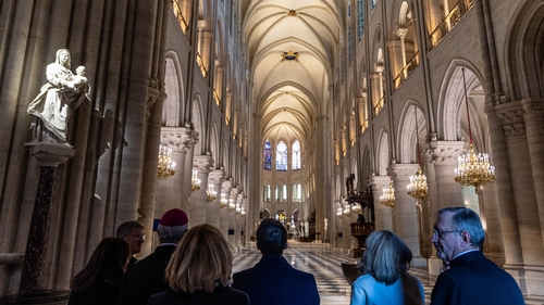 French President Emmanuel Macron and his wife Brigitte Macron visit Notre Dame ahead of the reopening of the cathedral