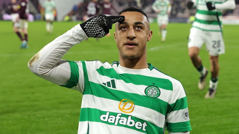 Adam Idah celebrates scoring Celtic's fourth goal against Hears last week