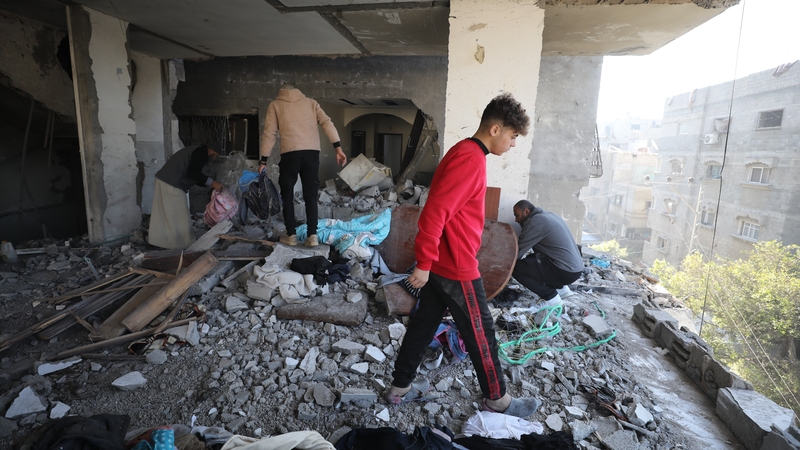 The heavily destroyed Ukkashe family home, attacked by the Israeli army in the Sheikh Ridwan neighborhood of Gaza City