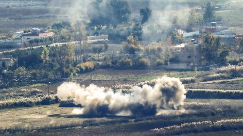 Smoke rises during Israeli shelling in southern Lebanon's plain of Marjayoun, days after a ceasefire between Israel and Hezbollah took effect
