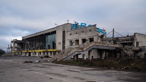 A destroyed building at Kherson airport in Ukraine