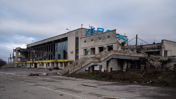 A destroyed building at Kherson airport in Ukraine