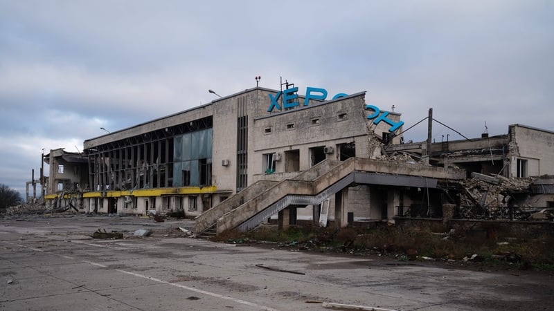 A destroyed building at Kherson airport in Ukraine