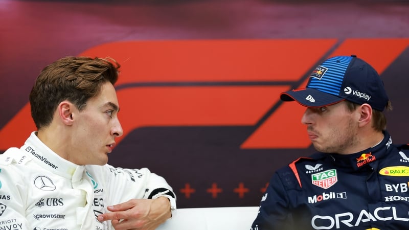 Verstappen (R) and Russell after qualifying