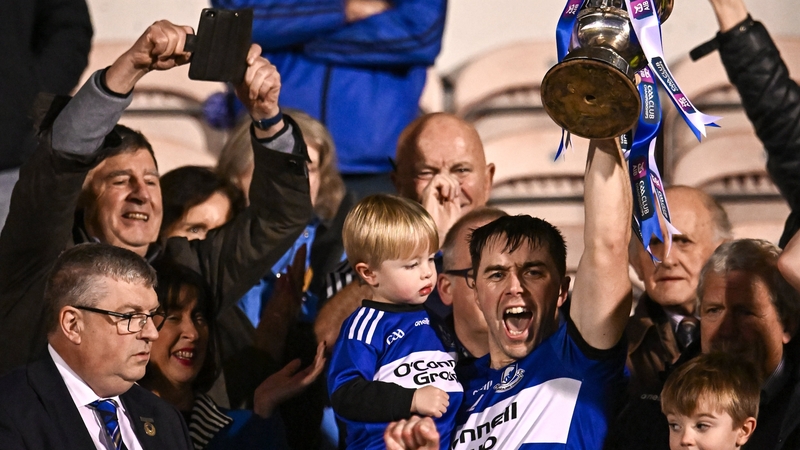 Sarsfields captain Conor O'Sullivan lifts the Billy O'Neill Cup