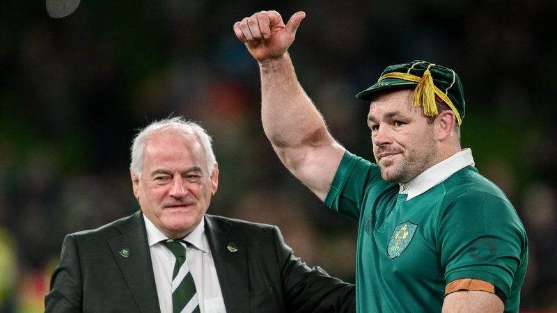 Cian Healy was presented with his 134th cap by IRFU President Declan Madden
