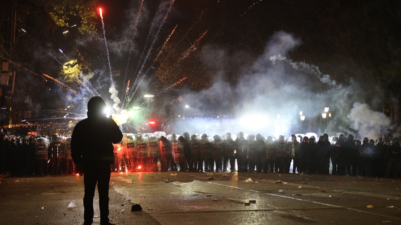 Protesters gathered again in Tbilisi on central Rustaveli Avenue