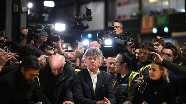 A media scrum surrounded Gerard Hutch after he arrived to the RDS