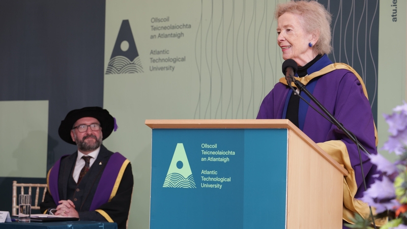 Mary Robinson speaking at the ceremony held in Atlantic Technological University, Mayo