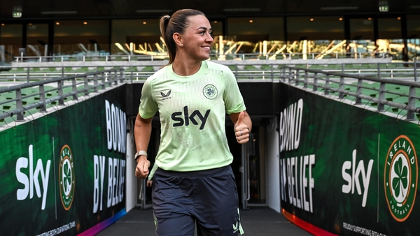 Katie McCabe runs out at Aviva Stadium for training