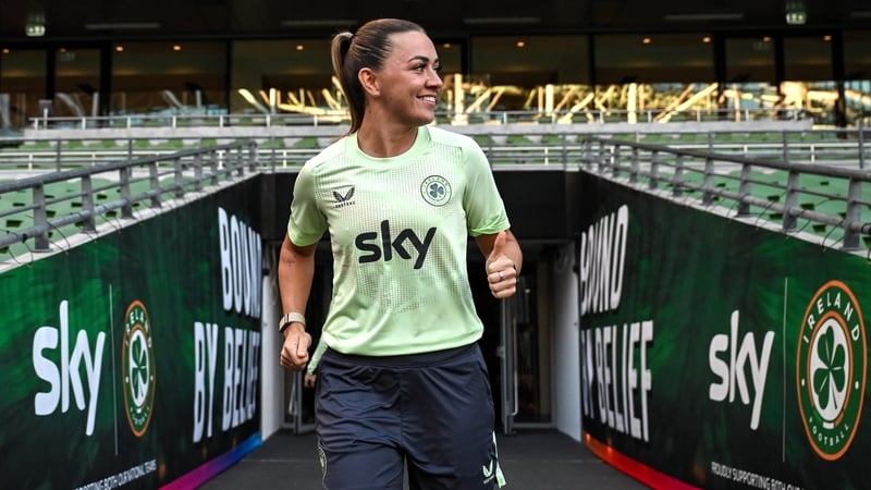 Katie McCabe runs out at Aviva Stadium for training