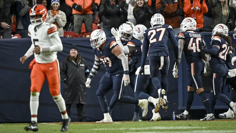 The Denver Broncos celebrate a touchdown during their victory over the Cleveland Browns