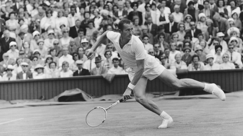 Neale Fraser in action at Wimbledon in 1962