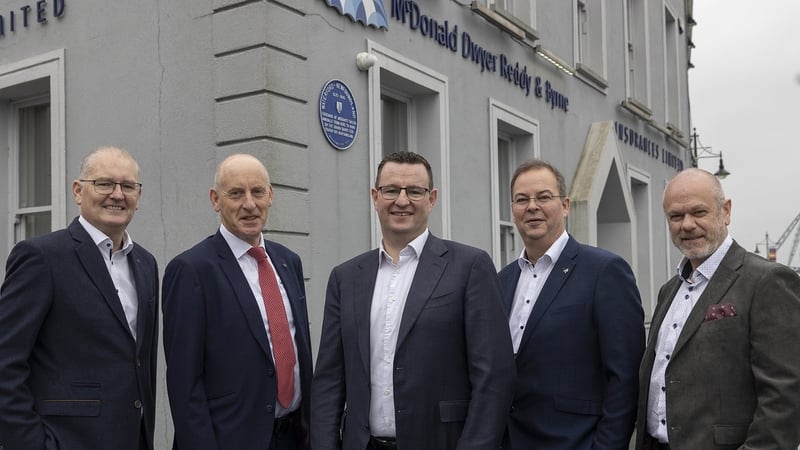Kieran Dwyer, Peter McDonald, Tom Reddy and Greg Byrne, the four directors of McDonald Dwyer Reddy & Byrne Insurances with Joey Wynne (centre) CEO of Arachas