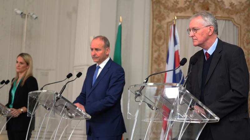 Minister for Justice Helen McEntee, Tánaiste Micheál Martin and NI Secretary of State Hilary Benn at the British Irish Intergovernmental Conference at Farmleigh (Image: RollingNews.ie)