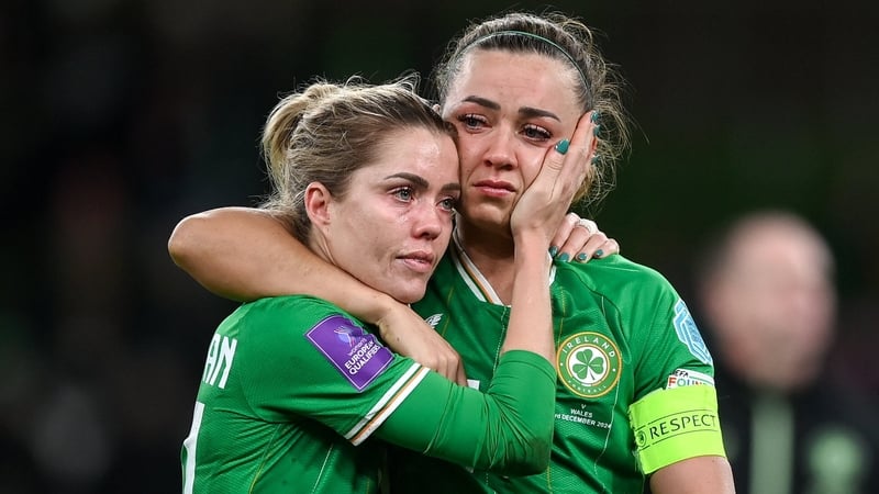 Shattered Denise O'Sullivan and Katie McCabe console each other at full-time